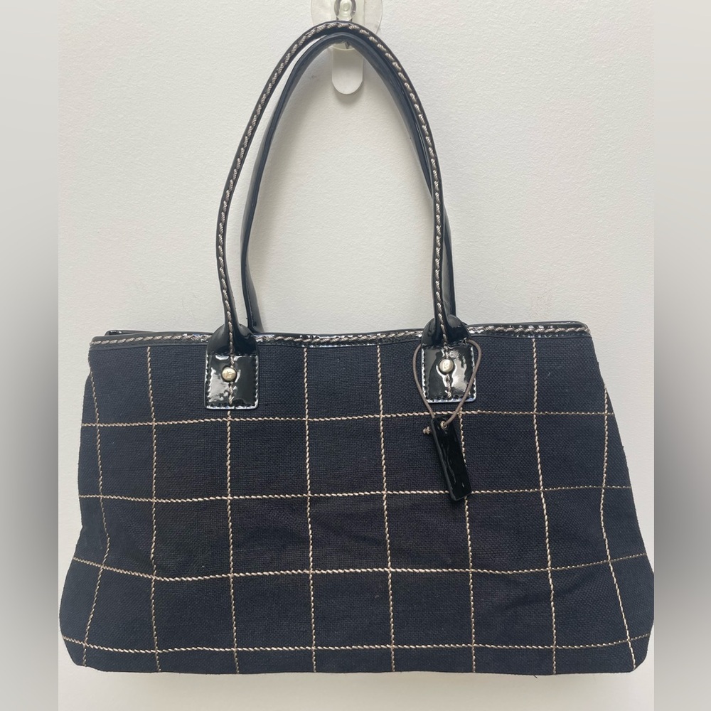 Liz Claiborne Black leather, Linen Tote Bag with Structured Design